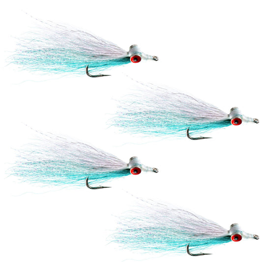 Clousers Deep Minnow Blue White - Streamer Fly Fishing Flies - 4 Saltwater and Bass Flies - Hook Size 1/0 - Hazy Fly Fishing