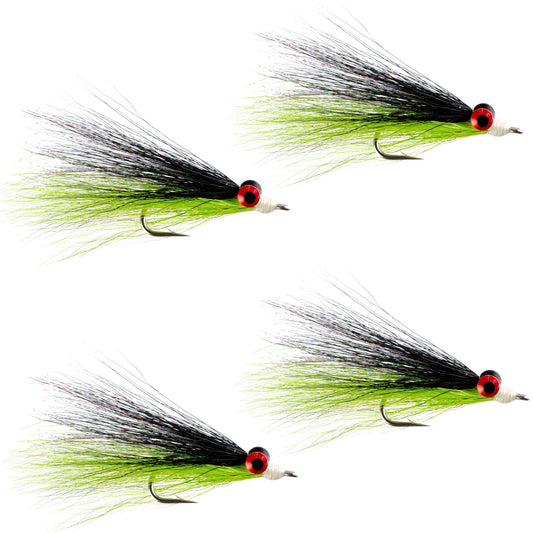 Clousers Deep Minnow Chartreuse Black - Streamer Fly Fishing Flies - 4 Saltwater and Bass Flies - Hook Size 1/0 - Hazy Fly Fishing