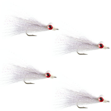 Clousers Deep Minnow White - Streamer Fly Fishing Flies - 4 Saltwater and Bass Flies - Hook Size 1/0 - Hazy Fly Fishing