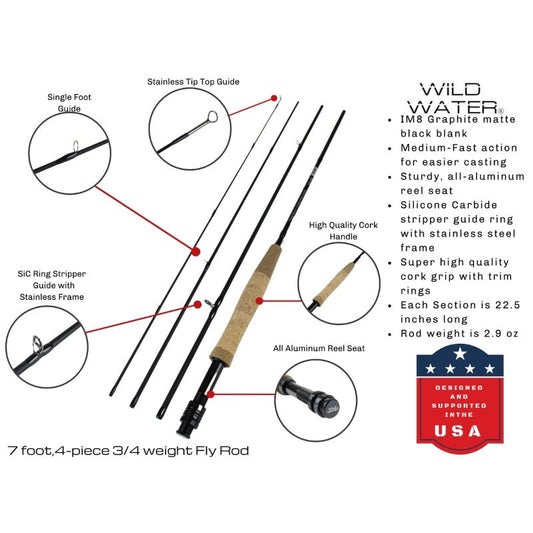 CNC Fly Reel Fly Fishing Kit, 3/4wt Rod | 7ft | 4 - piece | Wild Water Fly Fishing - Hazy Fly Fishing