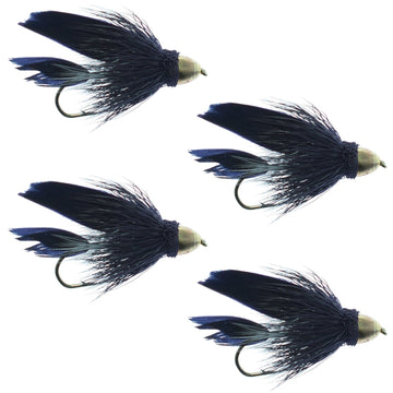 Cone Head Black Muddler Minnow Fly Fishing Flies - Classic Streamers - Set of 4 Flies Hook Size 8 - Hazy Fly Fishing