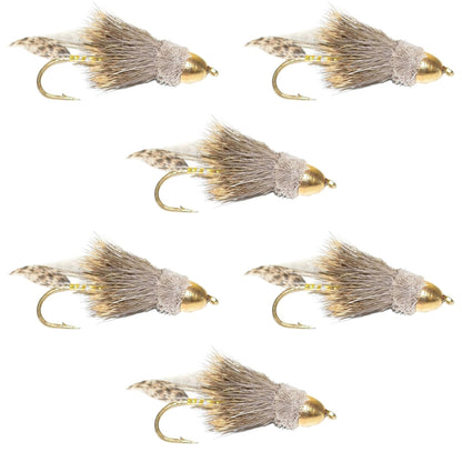 Cone Head Muddler Minnow Trout and Bass Streamer Fly - 6 Flies Hook Size 4 - Hazy Fly Fishing