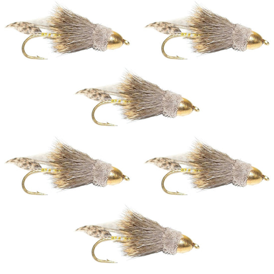 Cone Head Muddler Minnow Trout and Bass Streamer Fly - 6 Flies Hook Size 8 - Hazy Fly Fishing