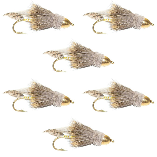 Cone Head Muddler Minnow Trout and Bass Streamer Fly - 6 Flies Hook Size 8 - Hazy Fly Fishing