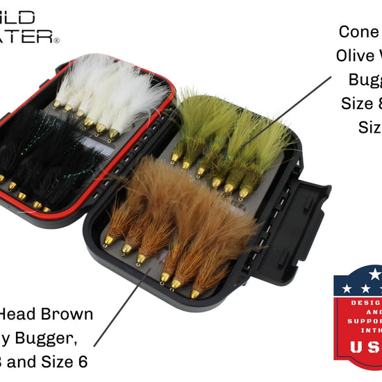 Cone Head Wooly Bugger Fly Assortment, 24 Flies | Fly Box | Wild Water Fly Fishing - Hazy Fly Fishing