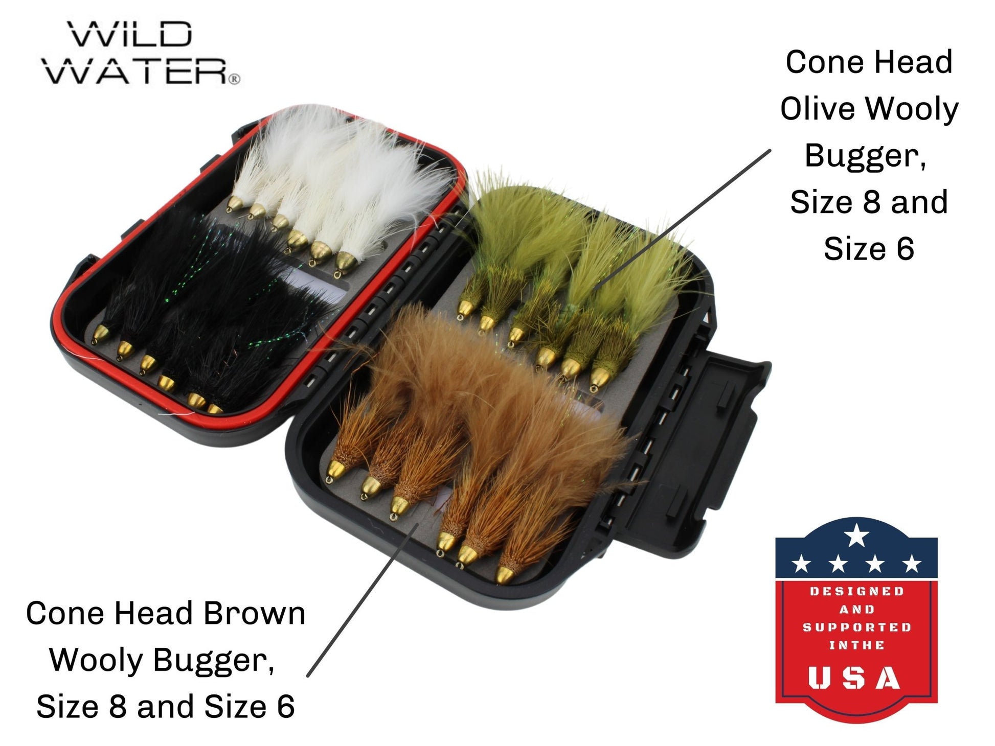 Cone Head Wooly Bugger Fly Assortment, 24 Flies | Fly Box | Wild Water Fly Fishing - Hazy Fly Fishing