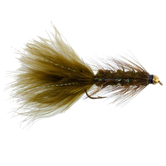 Dark Olive Bead Head Crystal Woolly Bugger Classic Streamer Flies - Set of 6 Trout Fly Fishing Flies - Hook Size 4 - Hazy Fly Fishing