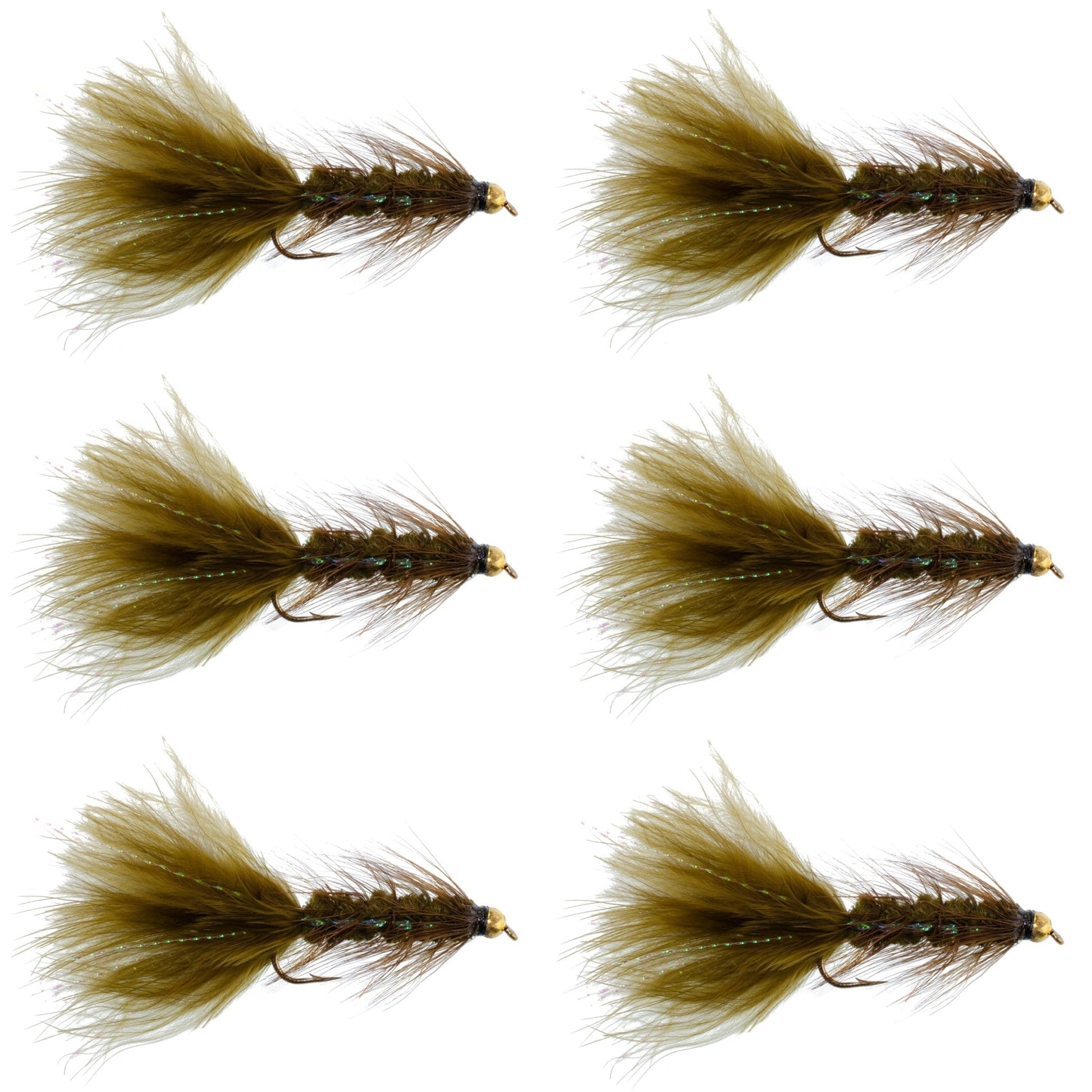 Dark Olive Bead Head Crystal Woolly Bugger Classic Streamer Flies - Set of 6 Trout Fly Fishing Flies - Hook Size 4 - Hazy Fly Fishing