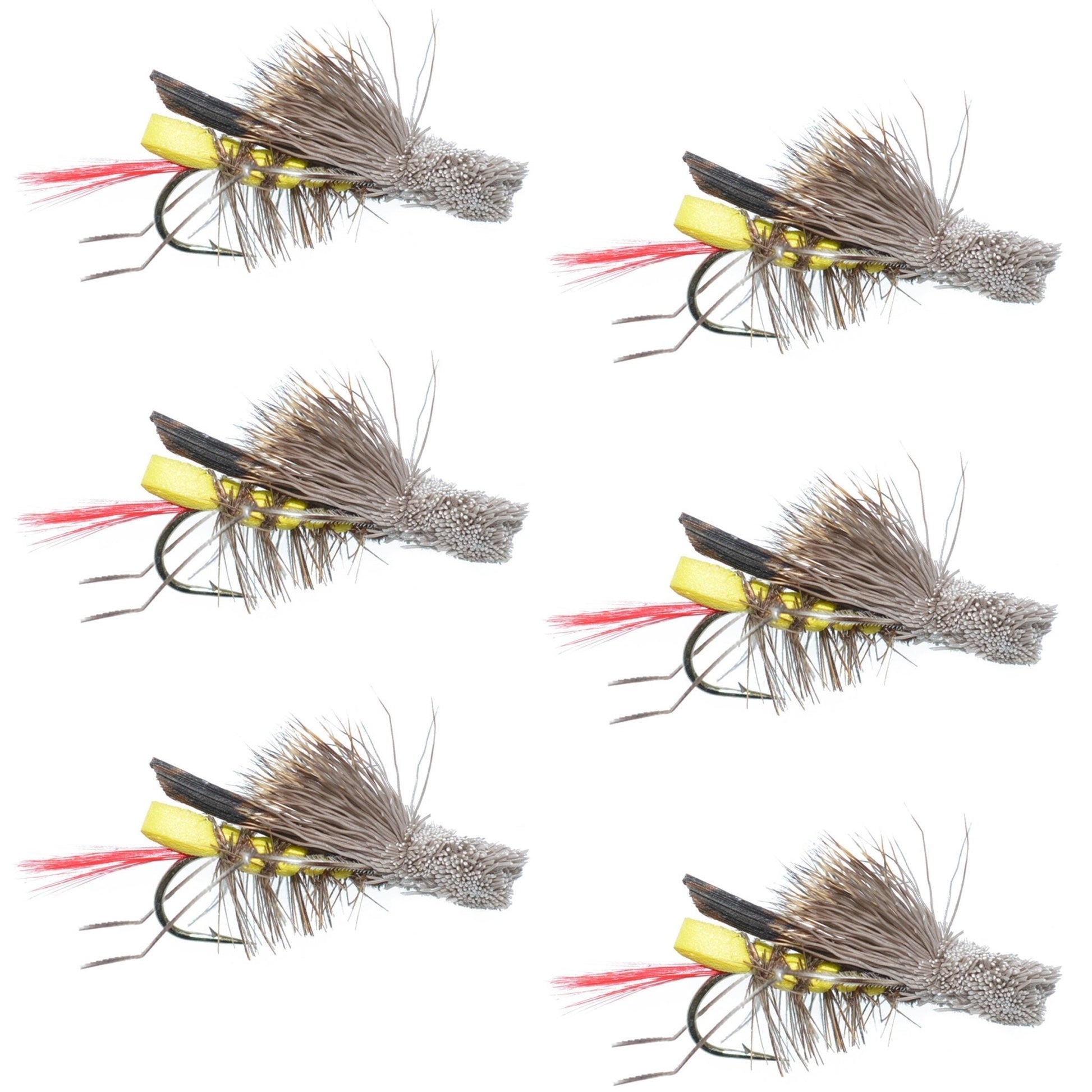 Dave's Hopper Yellow Foam Body Grasshopper Fly - 6 Flies Hook Size 8 - Hazy Fly Fishing