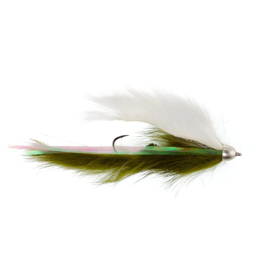 Dolly Llama Stinger Streamer Flies - 3 Olive and White Steelhead Trout Alaska Fly Fishing Flies - Hook Size 4 - Hazy Fly Fishing