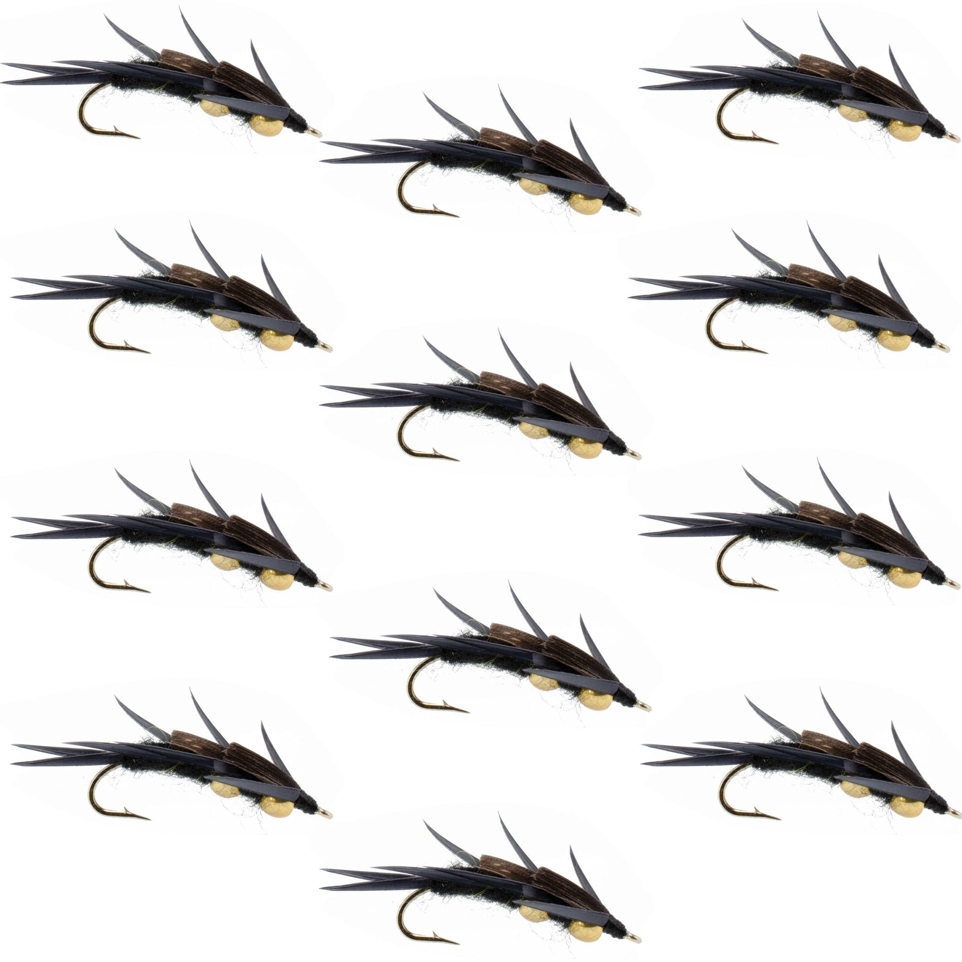 Double Bead Black Stone Fly with Black Biot Legs - Stonefly Wet Fly - 1 Dozen Flies Hook Size 10 - Hazy Fly Fishing