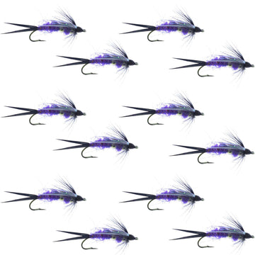 Double Bead Purple Psycho Prince Nymph Fly Fishing Flies - 1 Dozen Flies Hook Size 14 - Hazy Fly Fishing