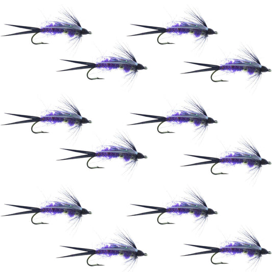 Double Bead Purple Psycho Prince Nymph Fly Fishing Flies - 1 Dozen Flies Hook Size 14 - Hazy Fly Fishing