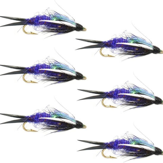 Double Bead Purple Psycho Prince Nymph Fly Fishing Flies - 6 Flies Hook Size 8 - Hazy Fly Fishing