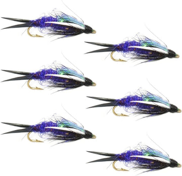 Double Bead Purple Psycho Prince Nymph Fly Fishing Flies - 6 Flies Hook Size 8 - Hazy Fly Fishing