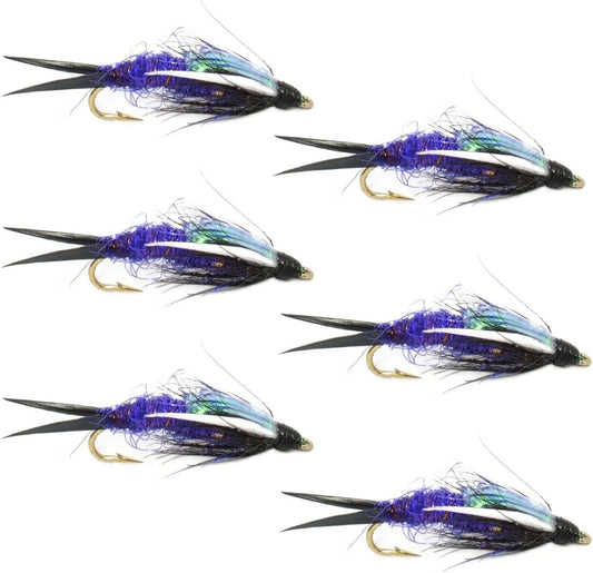 Double Bead Purple Psycho Prince Nymph Fly Fishing Flies - 6 Flies Hook Size 8 - Hazy Fly Fishing