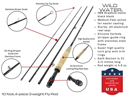 Euro Nymphing Fly Fishing Kit 10 ft, 3 wt, 4 - piece Rod | Wild Water Fly Fishing - Hazy Fly Fishing