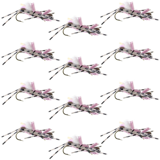 Fat Albert Pink Foam Body Grasshopper Fly - 1 Dozen Flies Hook Size 10 - Hazy Fly Fishing
