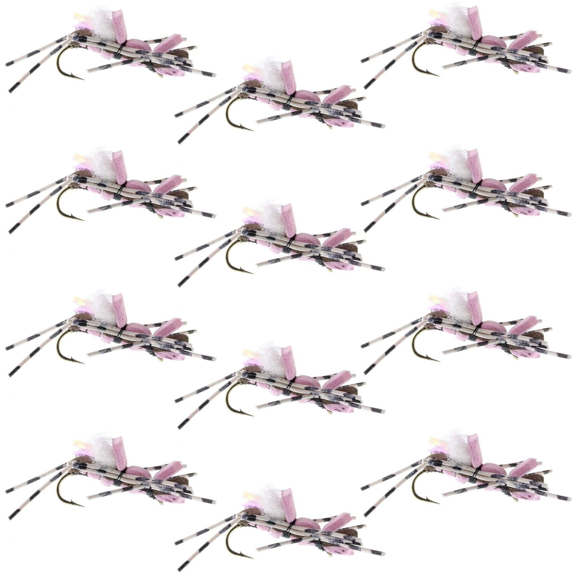 Fat Albert Pink Foam Body Grasshopper Fly - 1 Dozen Flies Hook Size 10 - Hazy Fly Fishing
