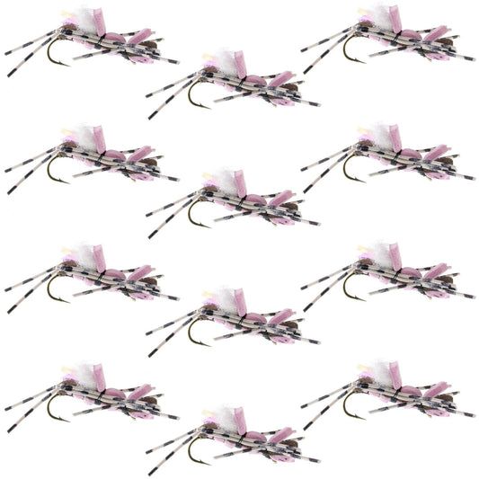 Fat Albert Pink Foam Body Grasshopper Fly - 1 Dozen Flies Hook Size 10 - Hazy Fly Fishing