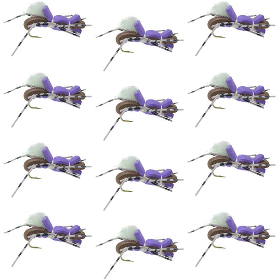 Fat Albert Purple Foam Body Grasshopper Fly - 1 Dozen Flies Hook Size 10 - Hazy Fly Fishing