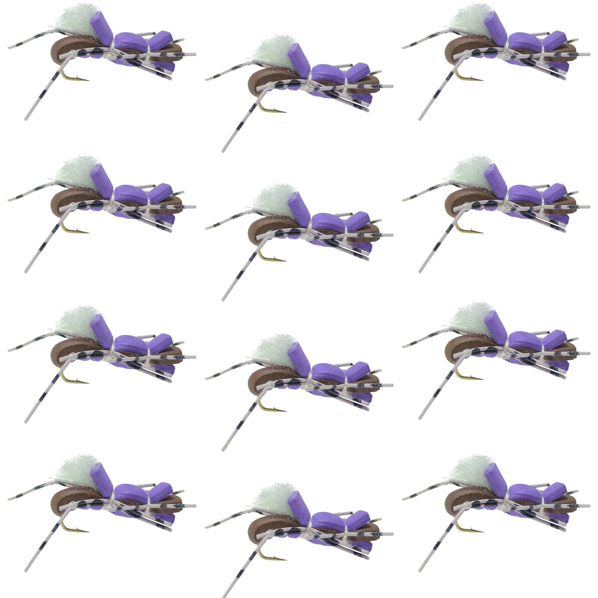 Fat Albert Purple Foam Body Grasshopper Fly - 1 Dozen Flies Hook Size 10 - Hazy Fly Fishing