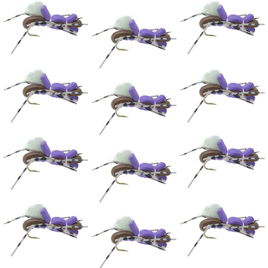Fat Albert Purple Foam Body Grasshopper Fly - 1 Dozen Flies Hook Size 10 - Hazy Fly Fishing