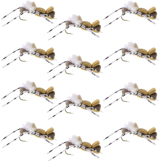 Fat Albert Tan Foam Body Grasshopper Fly - 1 Dozen Flies Hook Size 10 - Hazy Fly Fishing