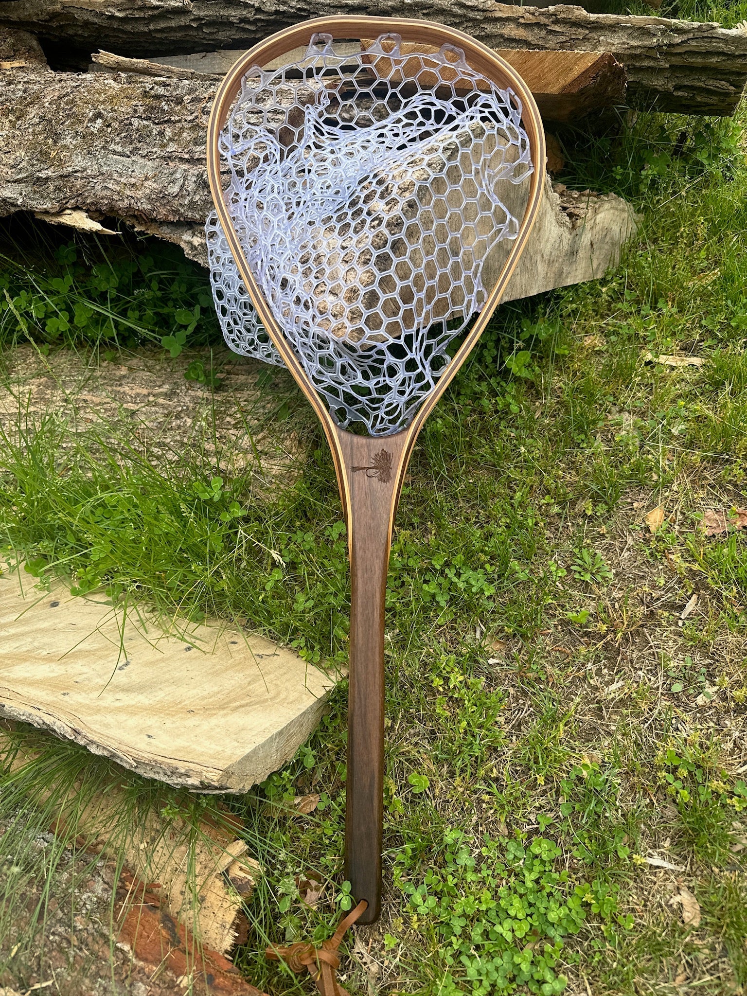 Fat Jake 16"x12" - Adams Dry Fly Engraved - Natural Fly Fishing Traditional Landing Net - Handcrafted & Made in USA - Hazy Fly Fishing