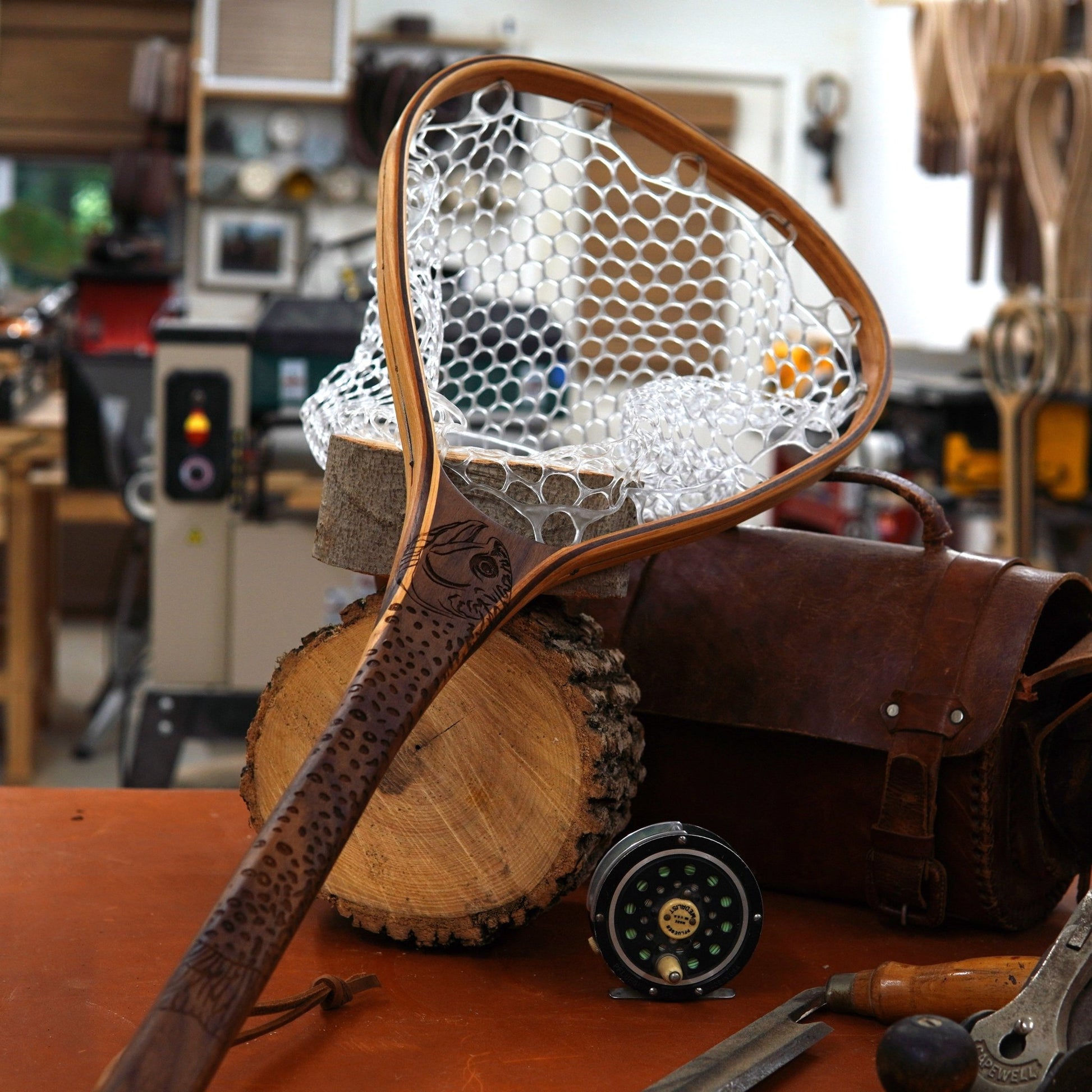 Fat Jake 16"x12" - Brook Trout Engraved - Natural Fly Fishing Traditional Landing Net - Handcrafted & Made in USA - Hazy Fly Fishing