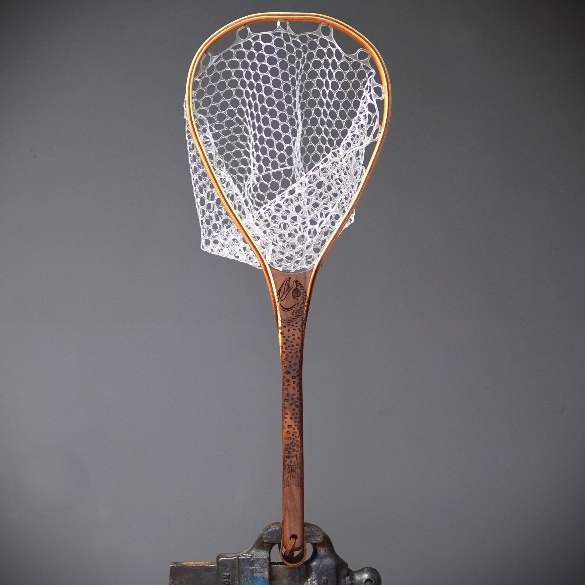 Fat Jake 16"x12" - Brook Trout Engraved - Natural Fly Fishing Traditional Landing Net - Handcrafted & Made in USA - Hazy Fly Fishing