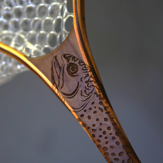 Fat Jake 16"x12" - Brook Trout Engraved - Natural Fly Fishing Traditional Landing Net - Handcrafted & Made in USA - Hazy Fly Fishing