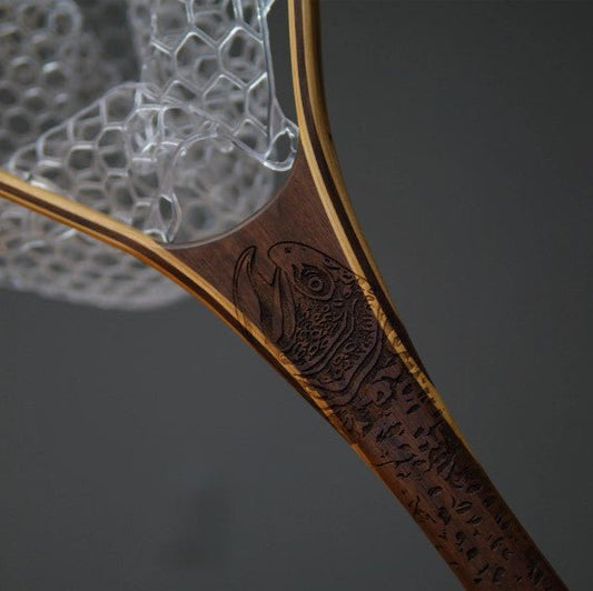 Fat Jake 16"x12" - Brown Trout Engraved - Natural Fly Fishing Traditional Landing Net - Handcrafted & Made in USA - Hazy Fly Fishing