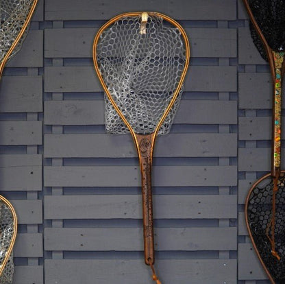 Fat Jake 16"x12" - Rainbow Trout Engraved - Natural Fly Fishing Traditional Landing Net - Handcrafted & Made in USA - Hazy Fly Fishing