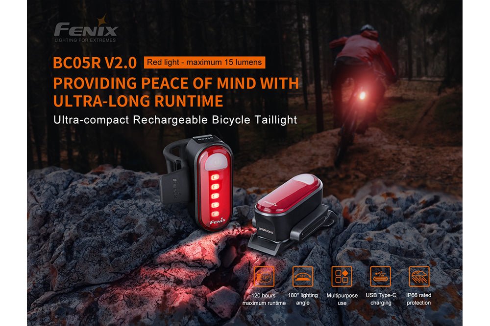 Fenix BC05R V2.0 Rechargeable Bicycle Tail Light - Hazy Fly Fishing