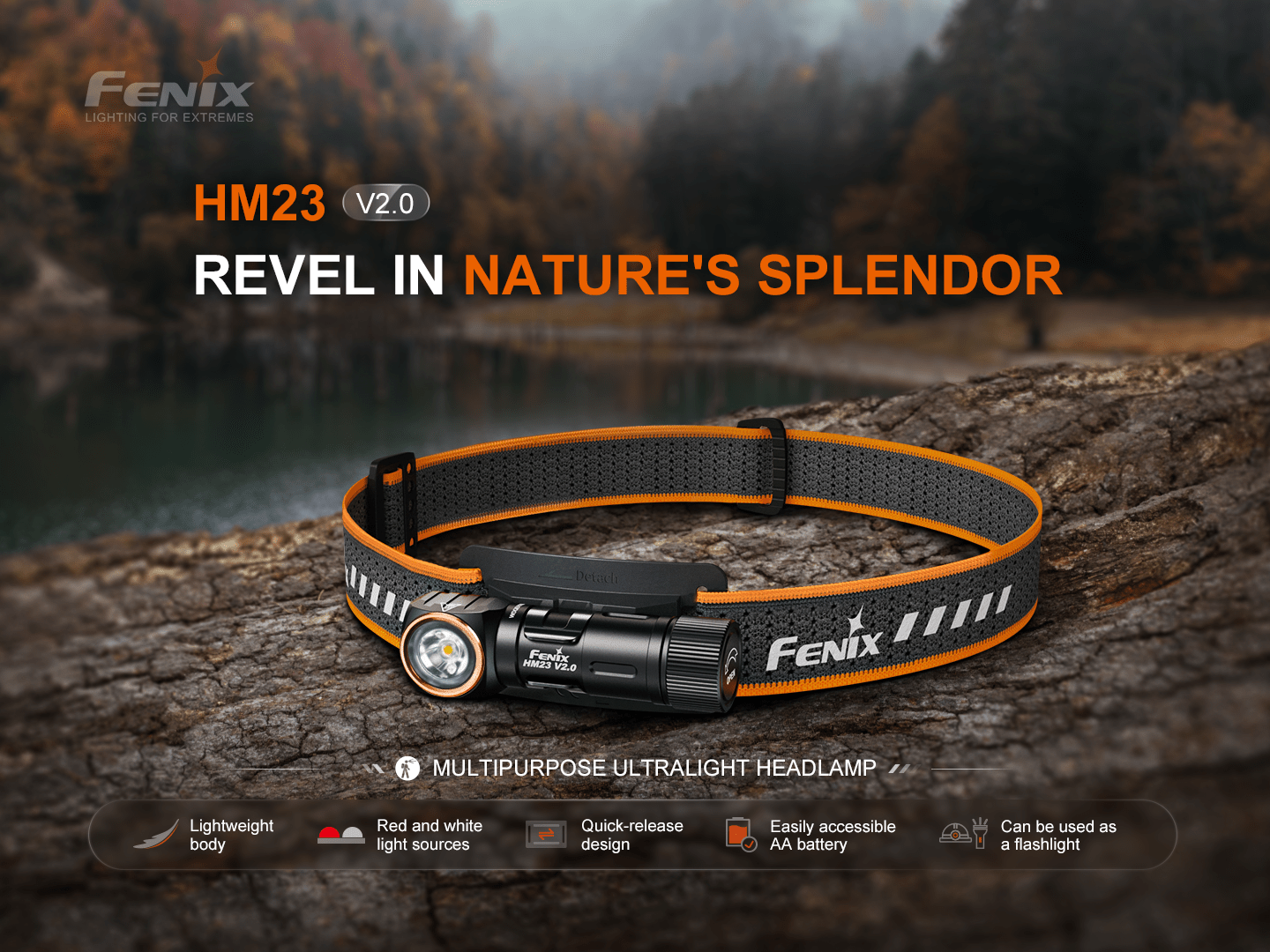 Fenix HM23 V2.0 Lightweight Detachable AA Headlamp - Hazy Fly Fishing