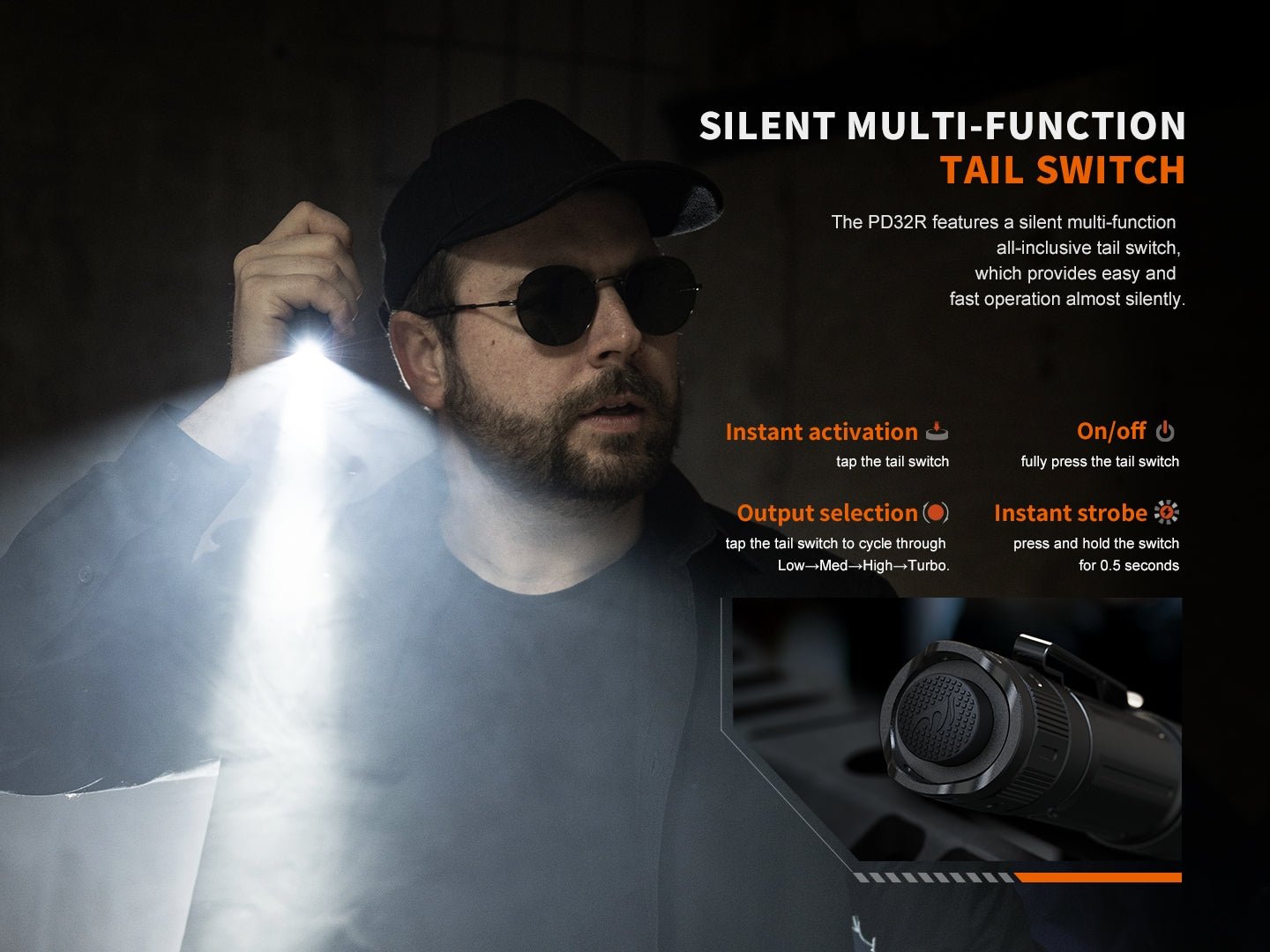 Fenix PD32R Rechargeable Silent Switch LED Flashlight - Hazy Fly Fishing