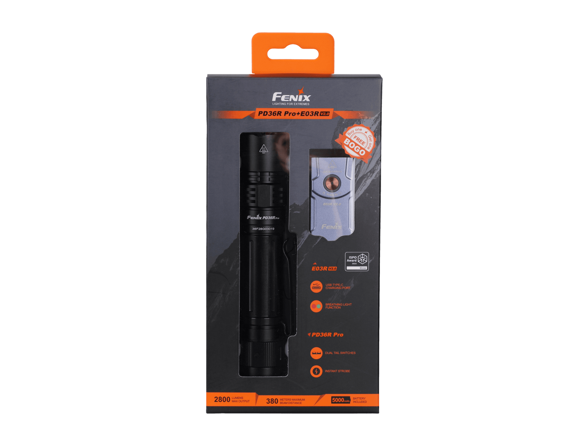 Fenix PD36R Pro 2800 Lumen Flashlight + FREE E03R V2 Keychain Light - Hazy Fly Fishing