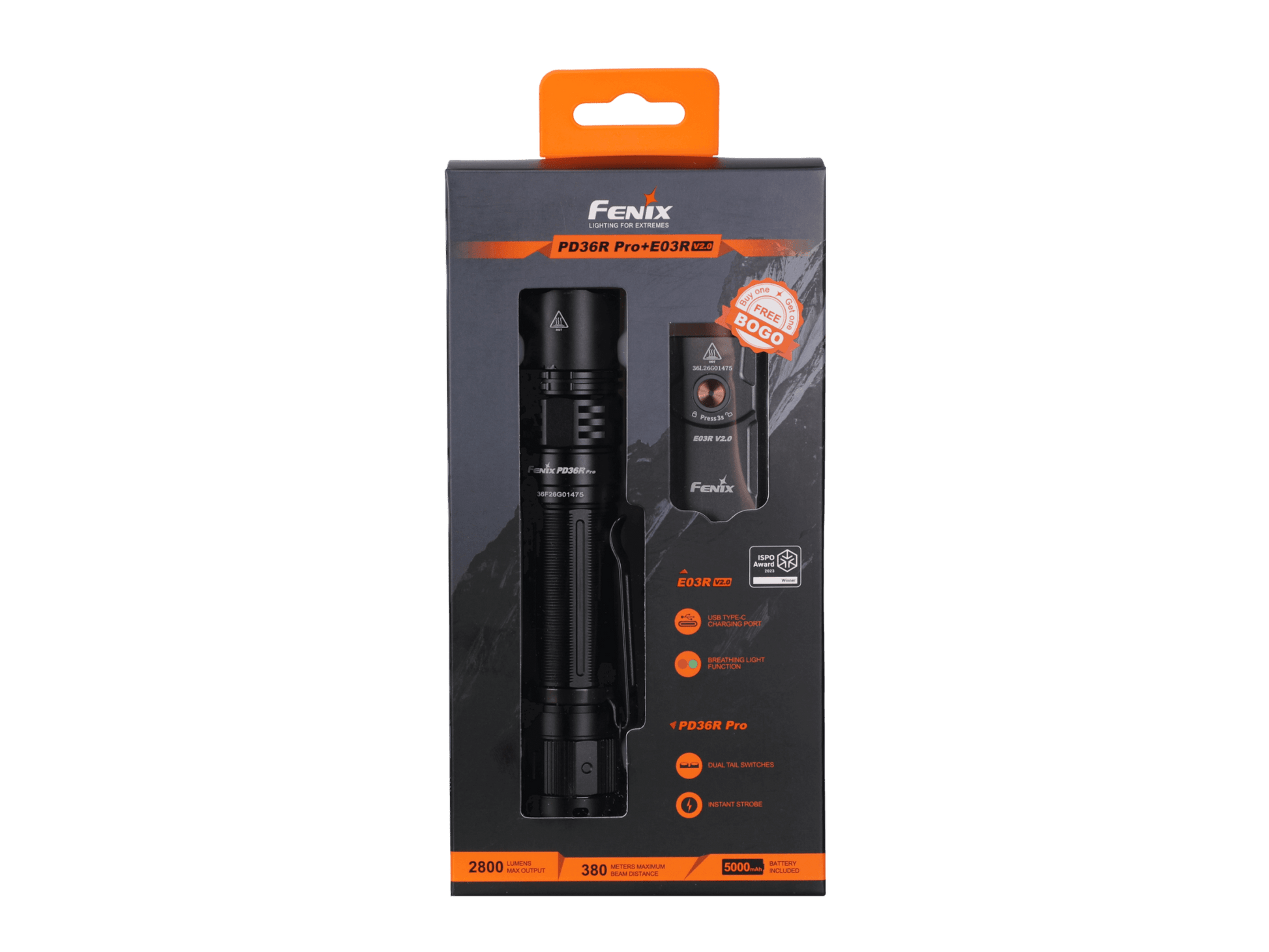 Fenix PD36R Pro 2800 Lumen Flashlight + FREE E03R V2 Keychain Light - Hazy Fly Fishing