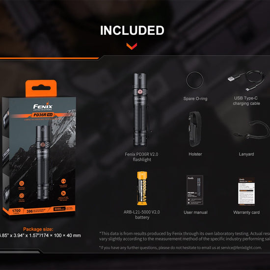 Fenix PD36R V2 Compact Rechargeable Tactical Flashlight - 1700 Lumens - Hazy Fly Fishing