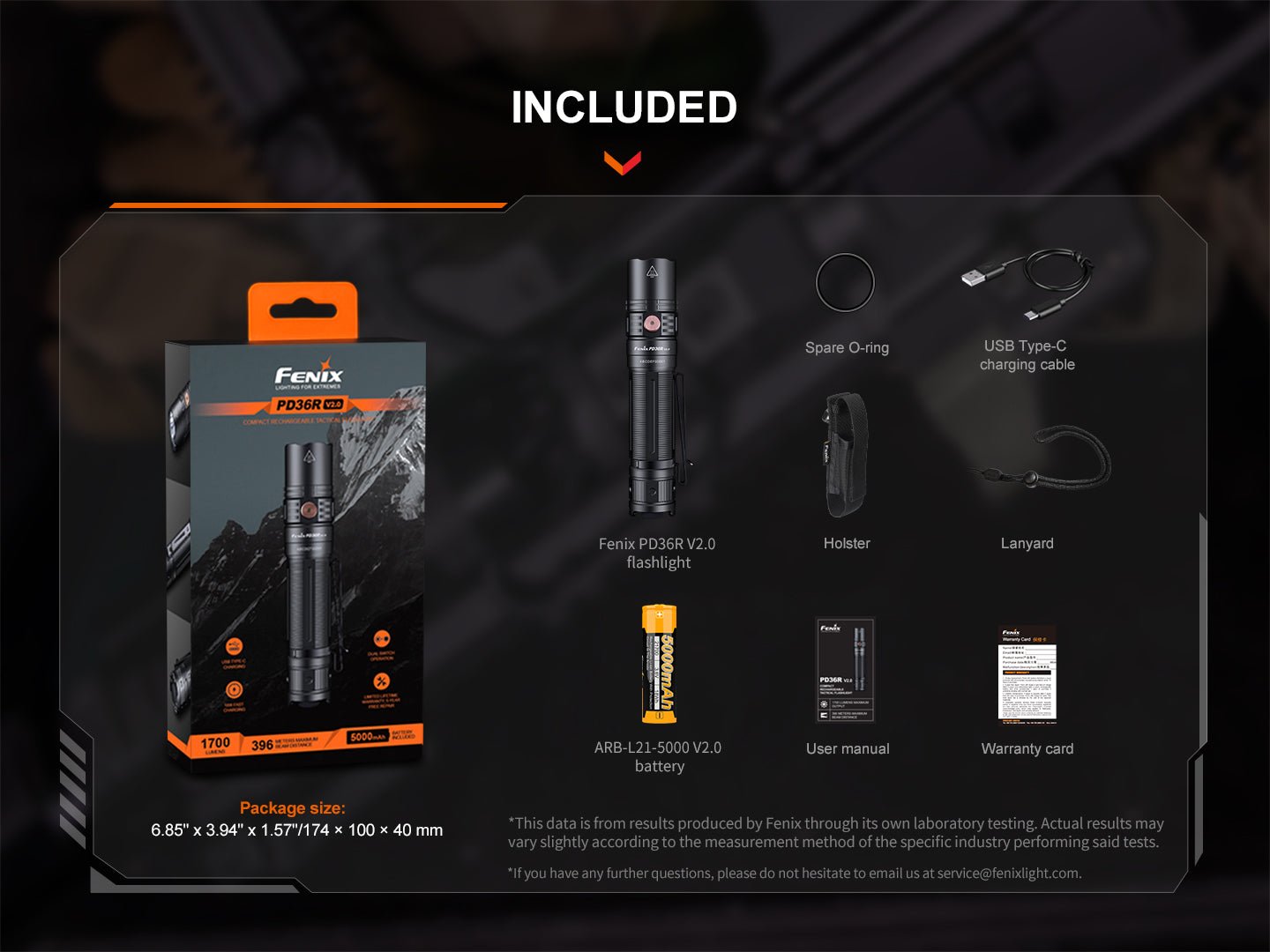 Fenix PD36R V2 Compact Rechargeable Tactical Flashlight - 1700 Lumens - Hazy Fly Fishing