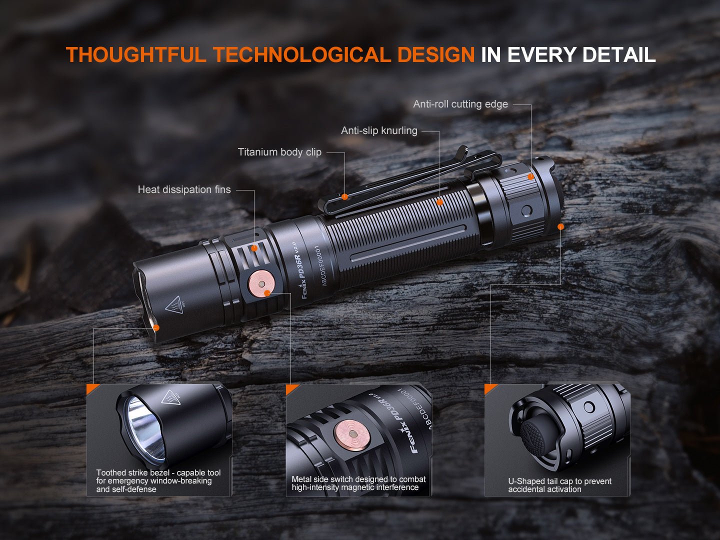 Fenix PD36R V2 Compact Rechargeable Tactical Flashlight - 1700 Lumens - Hazy Fly Fishing