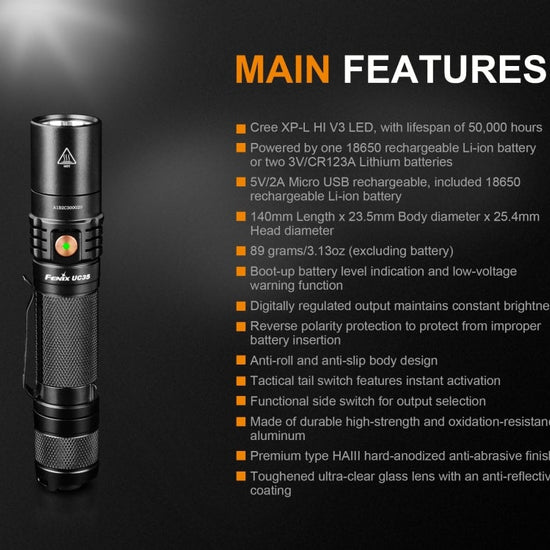 Fenix UC35 V2.0 LED Rechargeable EDC Flashlight - Hazy Fly Fishing