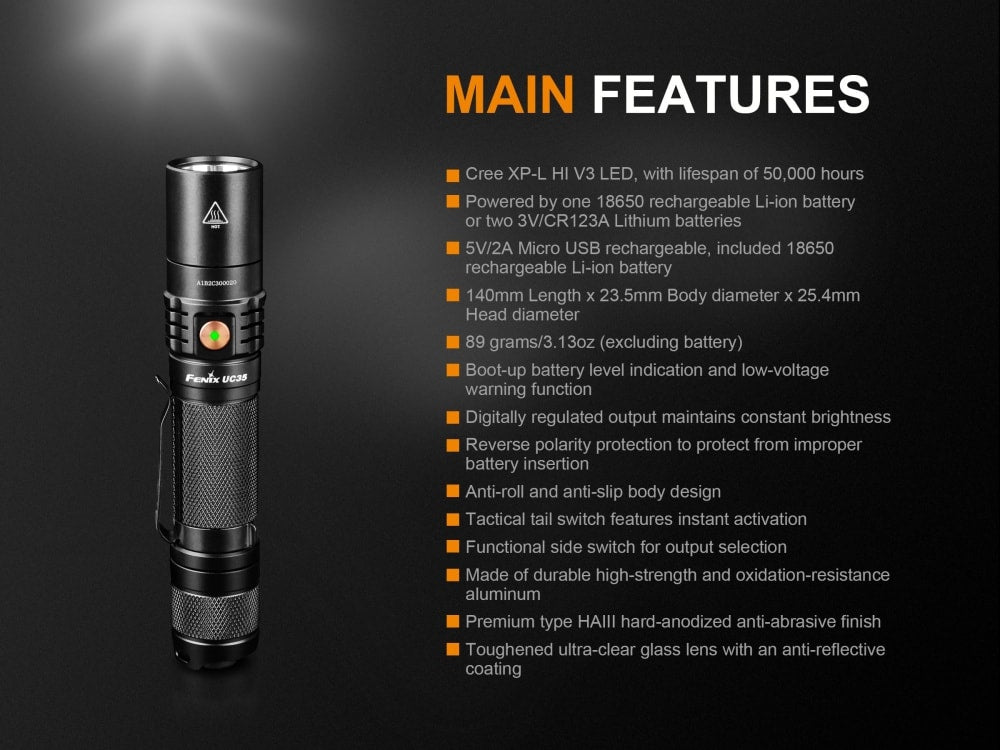 Fenix UC35 V2.0 LED Rechargeable EDC Flashlight - Hazy Fly Fishing