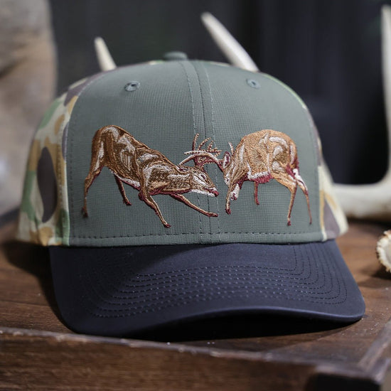 Fighting Deer Rut Cap 6 - Panel Riverside Wax Cloth Visor - Hazy Fly Fishing