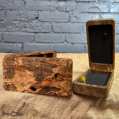 Fly Box Maple Burl Clam Shell - Handcrafted & Made in USA - Hazy Fly Fishing