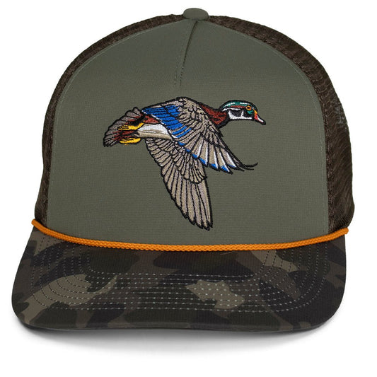 Flying Wood Duck 5 - Panel Trucker Hat - Hazy Fly Fishing