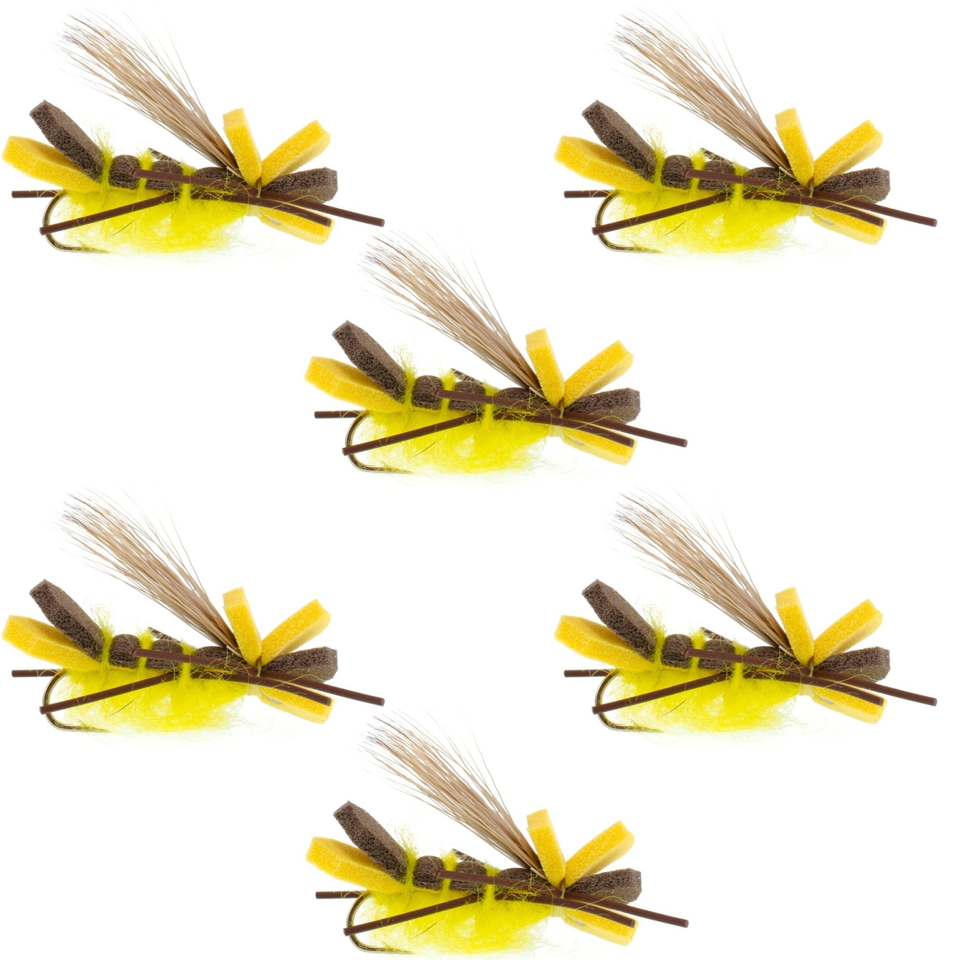 Godzilla Hopper Trout Flies - Yellow High Visibility Grasshopper or Stonefly Dry Fly - 6 Flies Hook Size 10 - Hazy Fly Fishing