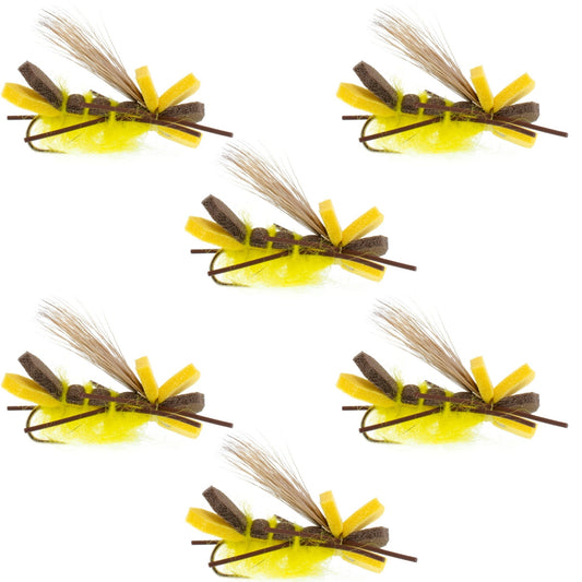 Godzilla Hopper Trout Flies - Yellow High Visibility Grasshopper or Stonefly Dry Fly - 6 Flies Hook Size 10 - Hazy Fly Fishing