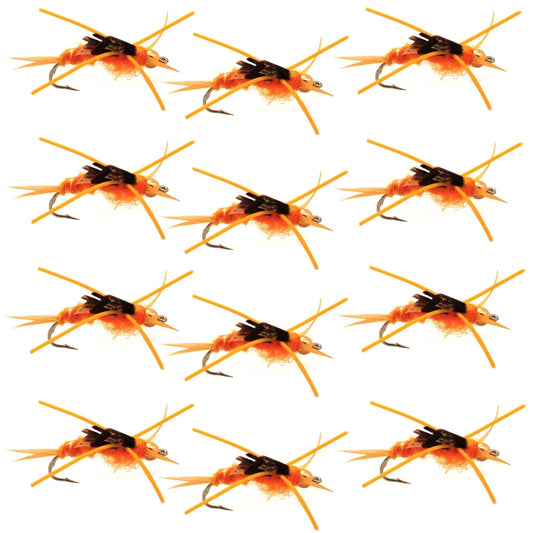 Gold Bead Kaufmann's Golden Stone Fly Nymph Rubber Legs - 1 Dozen Flies Hook Size 8 - Hazy Fly Fishing